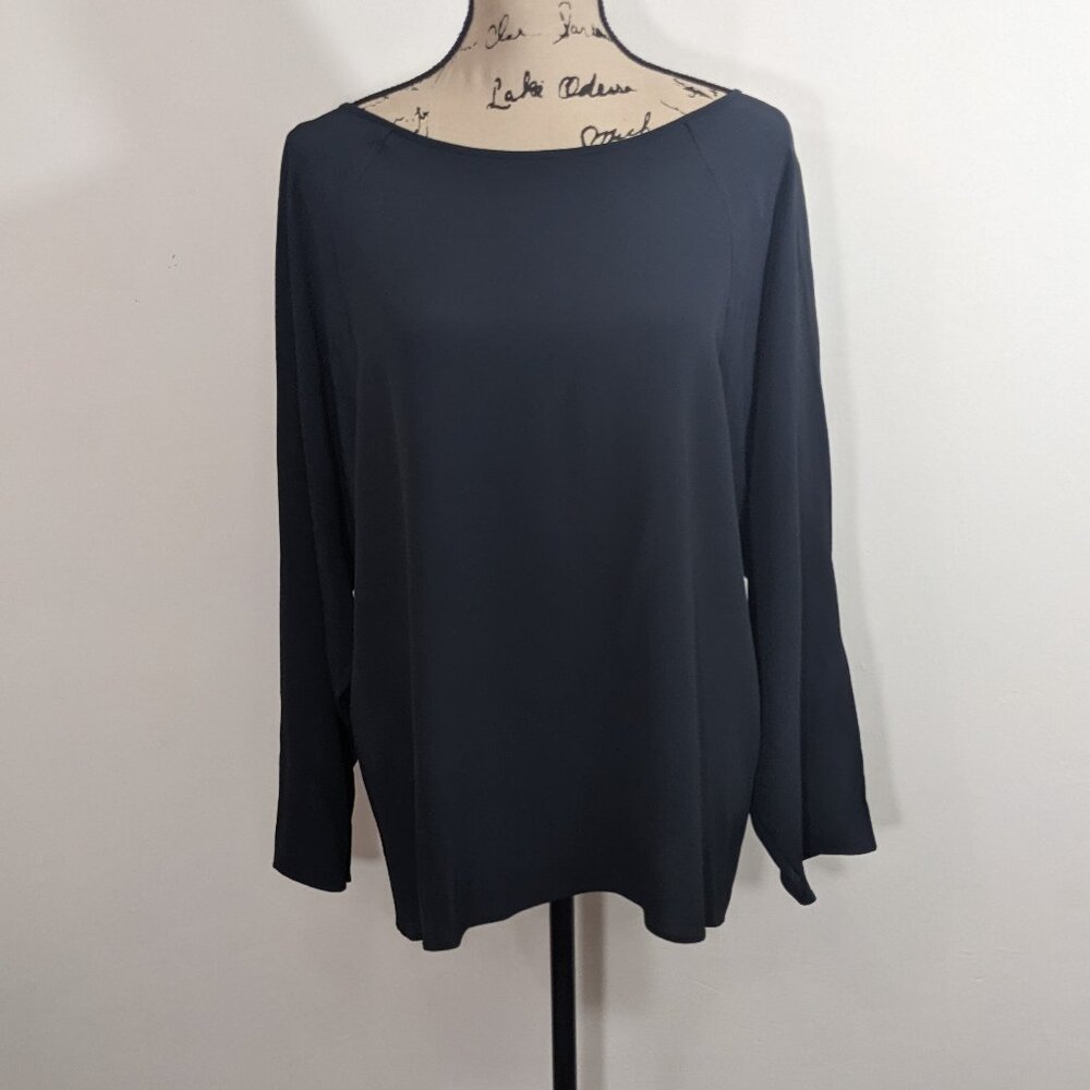 Michael Kors Long Dolman Sleeve Blouse Top Silk Blend Gray Blue Italy Sz M